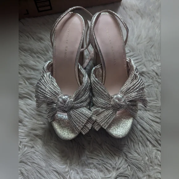 EUC Loeffler Randall Natalia Champagne Platform Bow Heel